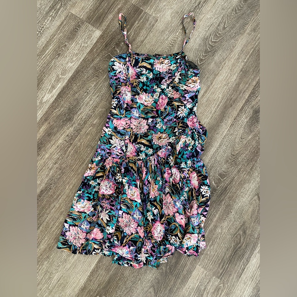 Vintage 90s floral printed camisole sleeveless dress ruffle front small